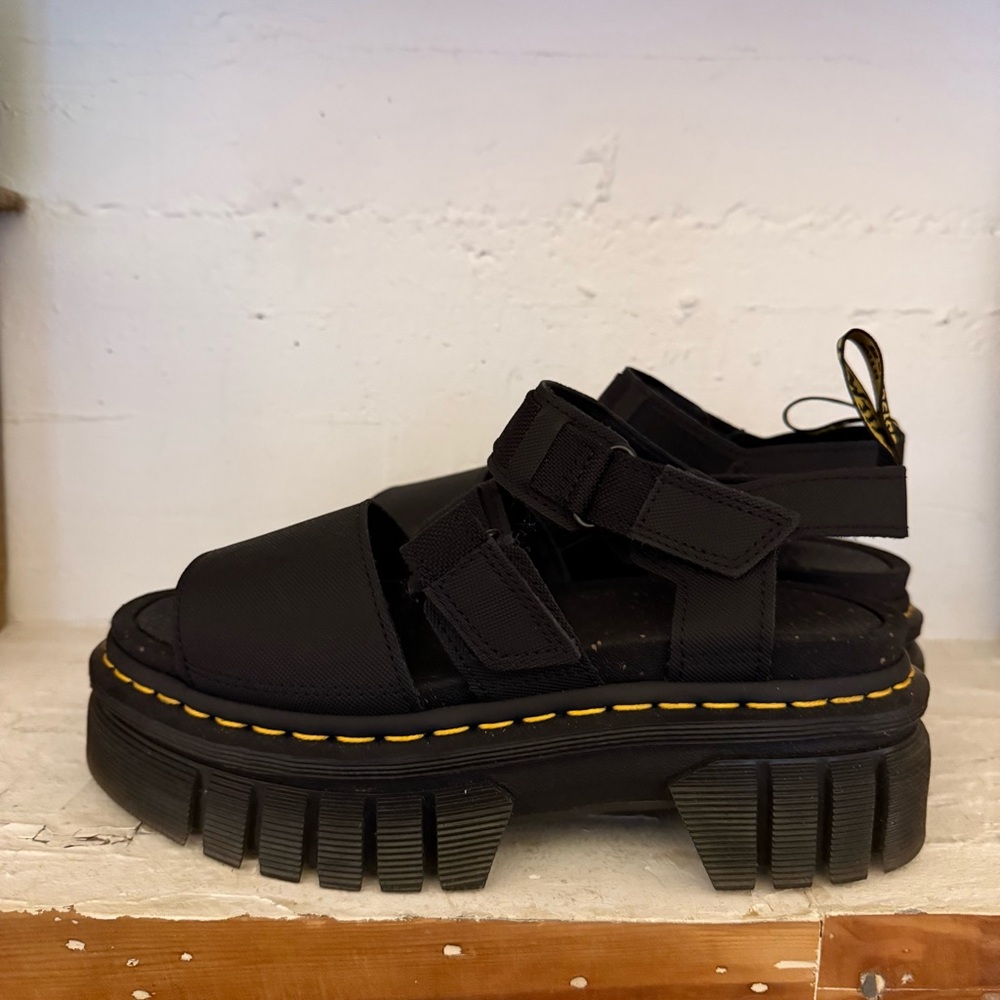 Dr. Martens Black Platform Sandals with Yellow Stitching - Picture 6 of 6